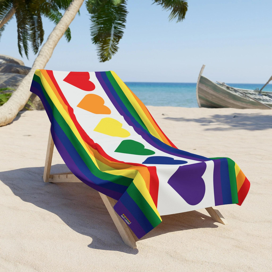 Pride Strandtuch mit Herzen und Regenbogen in Multicolor, weiches Sommerhandtuch für Strand und Pool, Breite: 30 cm, Höhe: 60 cm - Bild 2