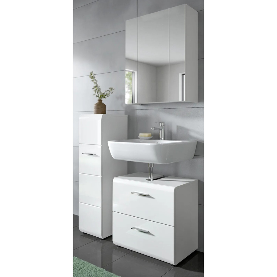 Inn.Furn Badmöbel Set Cover 3-teilig in Weiß Hochglanz mit LED-Beleuchtung, Breite: 105 cm, Höhe: 185 cm, Tiefe: 30 cm - Bild 2