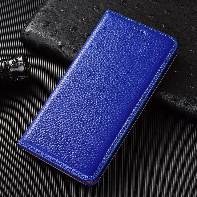 Dong3c Litschi Echtes Leder Klapphülle für iPhone in Blau - Bild 1
