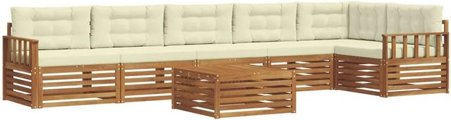 vidaXL Outdoor-Sofagarnitur 7-teilig in L-Form aus Massivholz Akazie mit Kissen in Natur und Creme - Bild 1