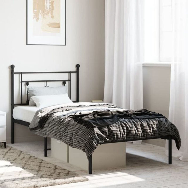 Vidaxl Metallbett im Industrial Design mit Kopfteil, Schwarz, B/T: 90 x 200 cm - Bild 1