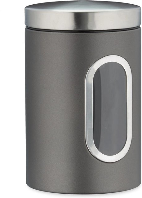 Relaxdays Vorratsdose aus Metall und Kunststoff in Grau mit Sichtfenster, B: 17 cm, T: 11 cm - Bild 1
