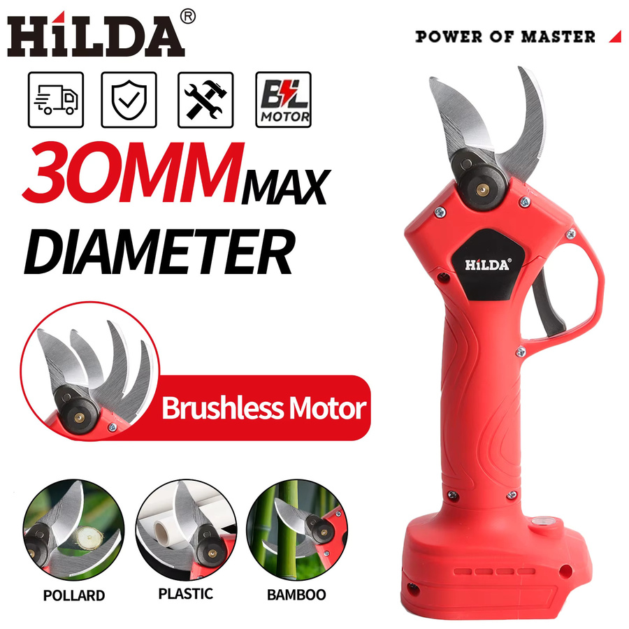 HILDA Elektrische Gartenschere in Rot mit Sicherheitsdesign als kabelloser Astschneider für Makita LXT 18V Akku - Bild 2