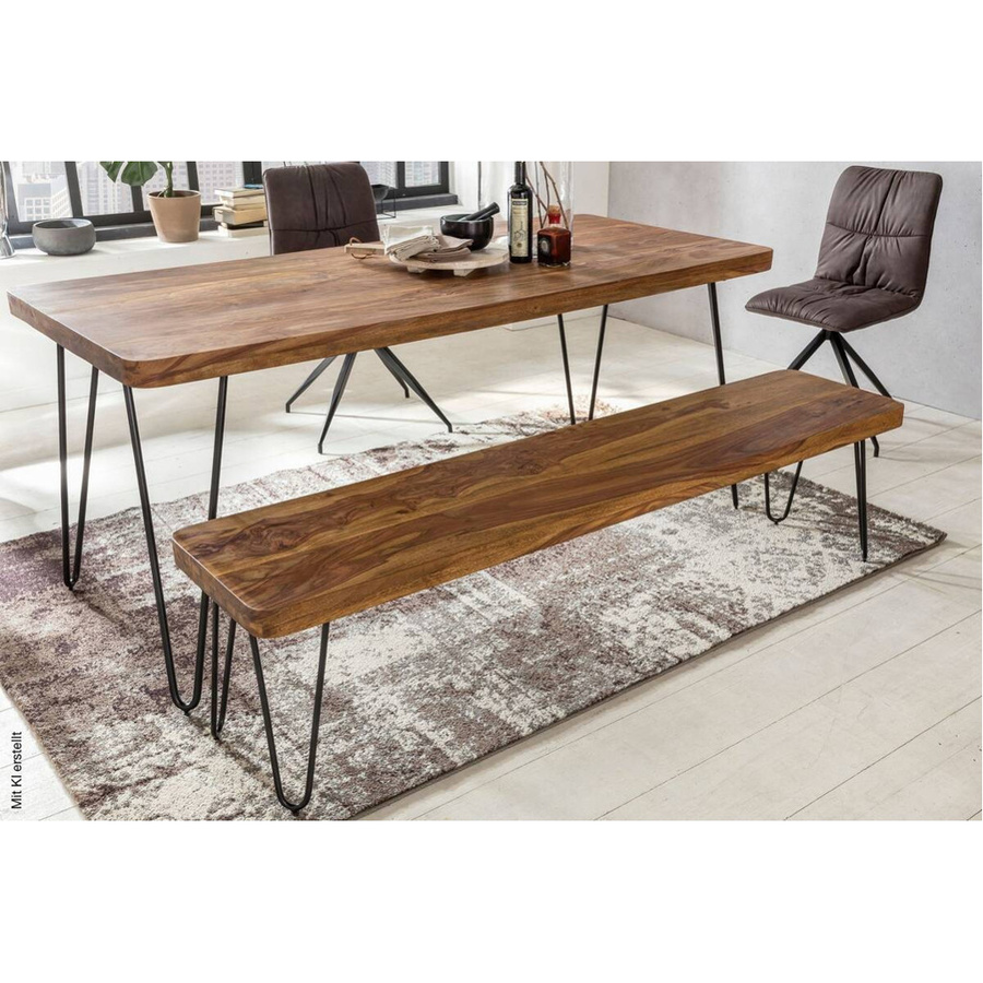 Wohnling Sitzbank aus Sheesham Echtholz und Metall in Natur und Schwarz B/H/T: 120 x 45 x 40 cm - Bild 3