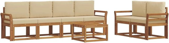 vidaXL Outdoor-Sofagarnitur aus Massivholz Akazie in Natur-Beige, 7-teiliges Set mit Tisch und wetterfesten Kissen im modernen Lamellenmuster - Bild 1