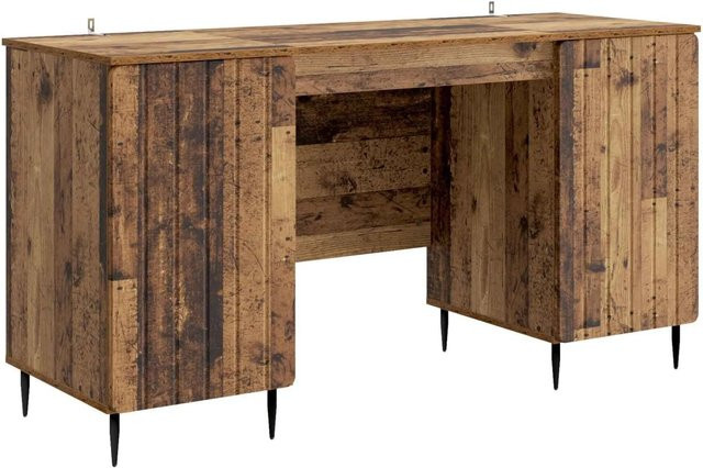 vidaXL Schreibtisch mit Regal in Braun, minimalistisches Design aus Holz und Metall, B/T/H: 142,5 x 50 x 75 cm - Bild 1
