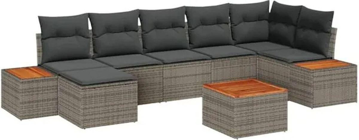 Modernes Garten-Sofa-Set aus Poly-Rattan mit 8 Kissen in Grau von vidaxl - Bild 1