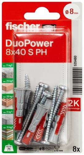 Fischer DuoPower 8 x 40 S PH K NV Dübel aus Nylon in Grau und Rot - Bild 1