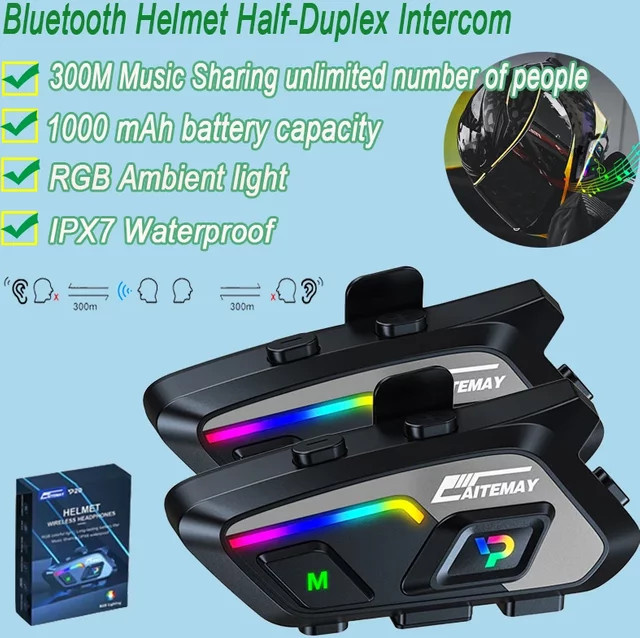 Kebidumei Bluetooth-Motorradhelm-Headset mit Gegensprechanlage und Musik-Sharing in Schwarz, IPX6 wasserdicht - Bild 1