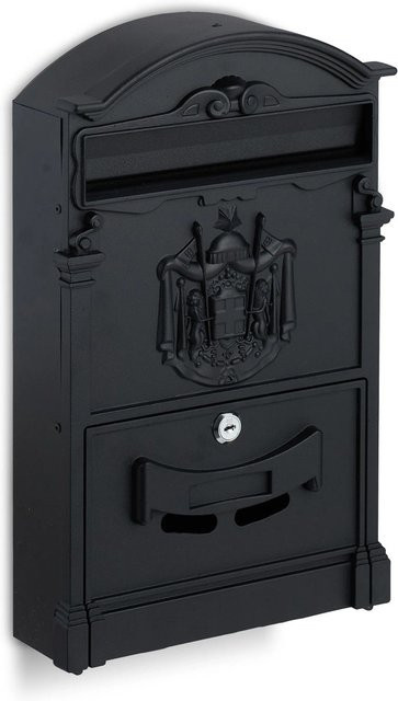 Relaxdays Briefkasten aus Stahl mit Zeitungsfach und Schloss in Schwarz, B: 41 cm, T: 25,5 cm, H: 9 cm - Bild 1
