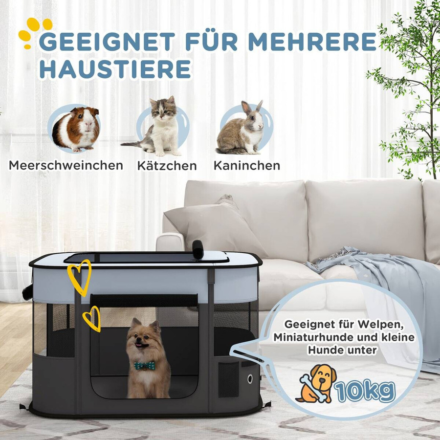 PawHut Welpenauslauf faltbares Laufgitter mit Türen und Fenstern für kleine Hunde und Kleintiere, Grau, B/T/H: 94 x 74 x 60 cm - Bild 4