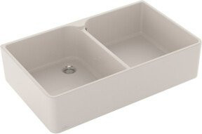 Villeroy & Boch Spülstein Doppelbecken aus Keramik in Beige mit Ablaufgarnitur und Handspülbecken Breite: 90 cm - Bild 1