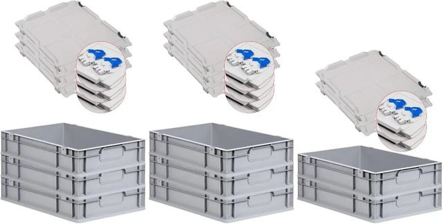 PROREGAL Spar Set 8x Eurobox Nextgen Economy mit Scharnierdeckel und blauen Schiebeschnappverschlüssen, Farbe: Blau/Grau, H x B x T: 12 x 40 x 60 cm, 23 Liter - Bild 1