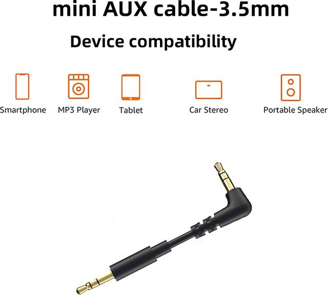Siparnuo Mini-Audiokabel mit 3,5-mm-Klinkenstecker und 90-Grad-Winkel in Schwarz für Auto-Audiolautsprecher - Bild 1