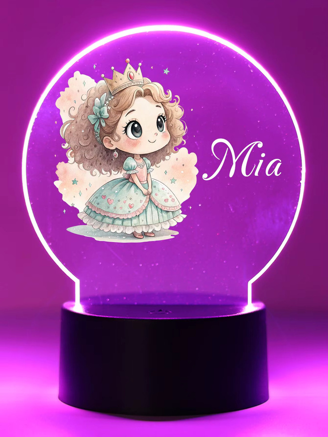 Personalisierte 3D LED Nachtlampe Prinzessin mit RGB-Multicolor-Effekt für Kinderzimmer - Bild 1
