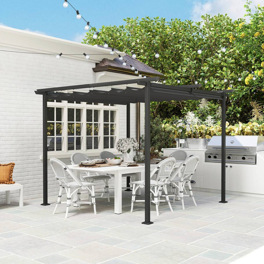 Outsunny Pergola Gartenpavillon aus Metall mit verstellbarem Dach in Dunkelgrau, B/H/L: 300 x 227 x 300 cm - Bild 3