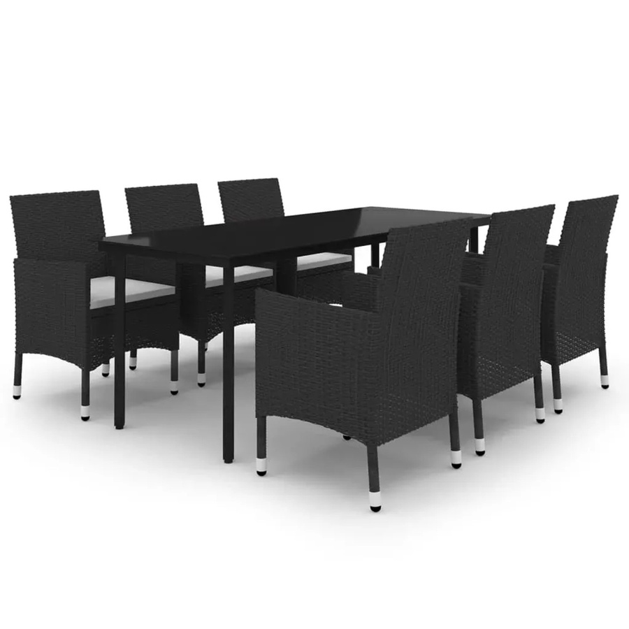 vidaXL 7-teilige Garten-Essgruppe aus Poly-Rattan und Glas in Schwarz und Cremeweiß mit Auflagen - Bild 2