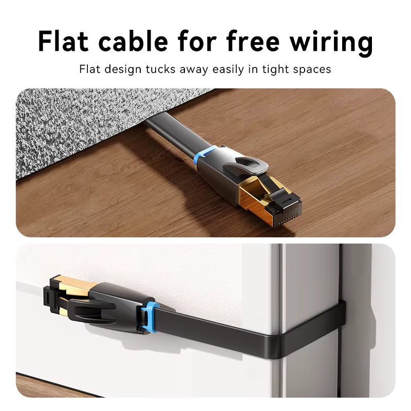 Vention CAT8 Ethernet-LAN-Patchkabel mit RJ45 Anschluss, 40Gbps und 2000MHz, flaches Netzwerk-Kabel in Schwarz - Bild 3
