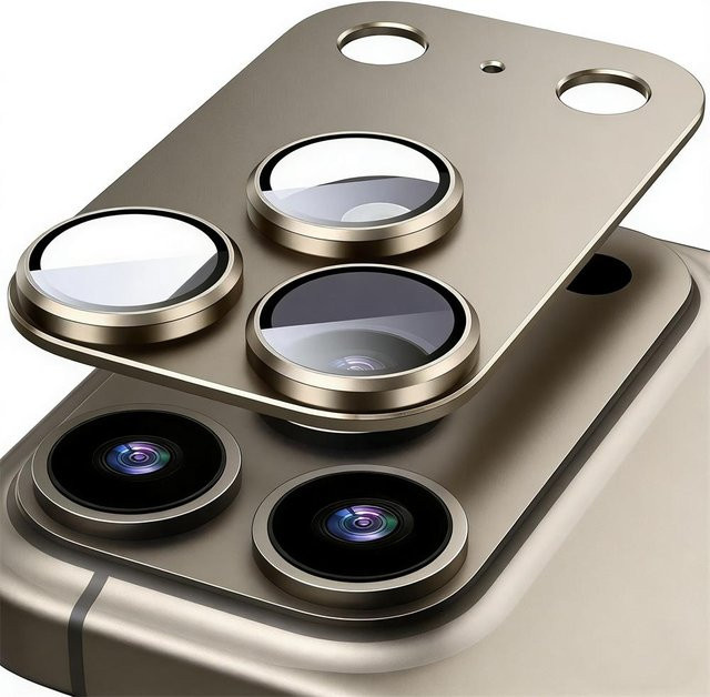 Rizy 2er-Set Luxus Kameraobjektivschutz aus Aluminiumlegierung und gehärtetem Glas für iPhone 17 16 15 14 Pro Max in Gold - Bild 1