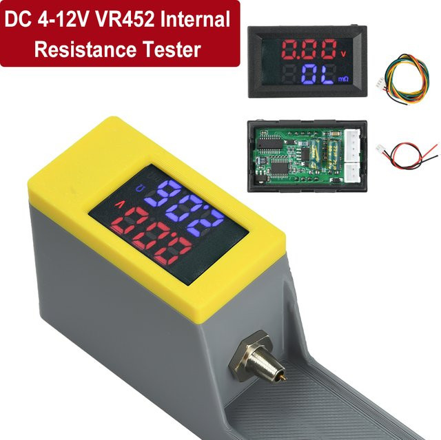 Aideepen Batterie-Widerstandstester VR452 mit doppelter Digitalanzeige für DC 4–12 V in Rot und Blau - Bild 1