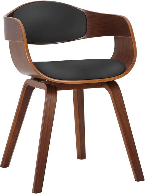 DELUKE Besucherstuhl LONDON Konferenzstuhl aus Kunstleder und Holz in Walnuss/Schwarz, H: 73 cm, B: 49 cm, T: 46 cm - Bild 1