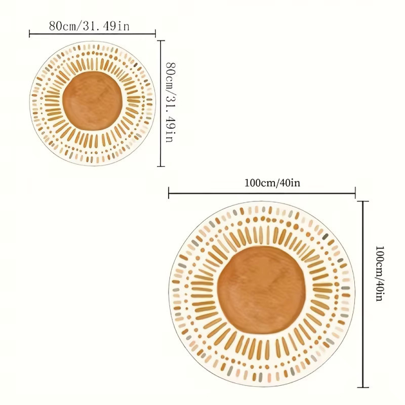 VIKAMA Boho Sunburst runder Teppich mit geometrischem Druck, waschbar und rutschfest, cremefarben und Terrakotta - Bild 2