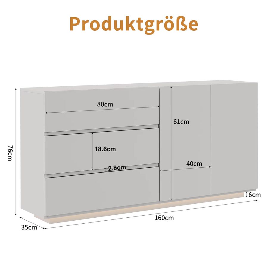 Rosahqnda Modernes Hochglanz-Sideboard in Schwarz mit LED, Schubladen und Türen im nordisch-minimalistischen Design - Bild 3