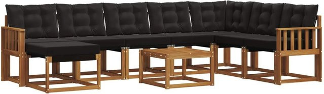 vidaXL Outdoor-Sofagarnitur 9-teilig aus Akazienholz mit Textilene und Kissen in Schwarz und Natur - Bild 1