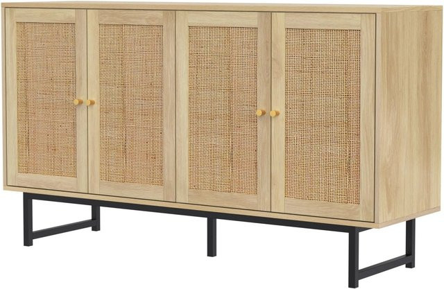 okwish Sideboard mit 4 Türen aus Rattangeflecht in Natur, B/T/H: 140 x 39,5 x 80 cm - Bild 1