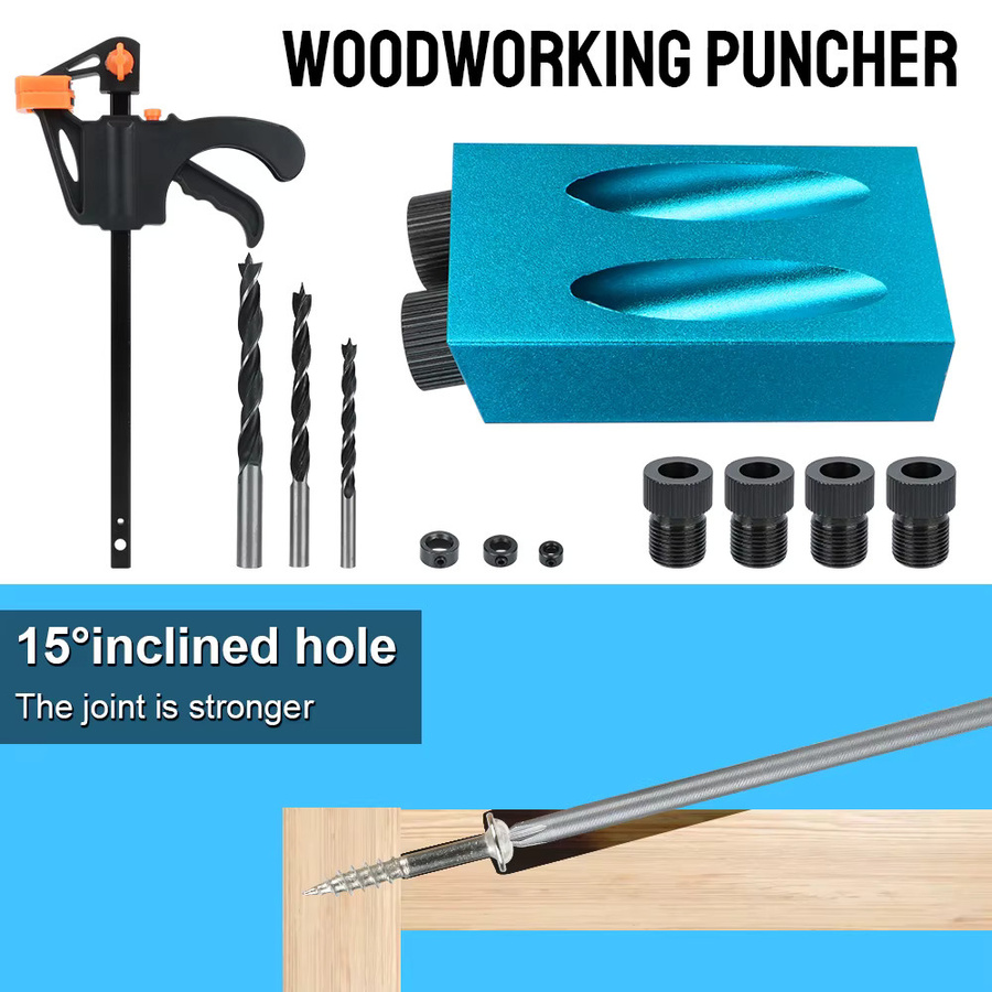 NICEYARD 15 Grad Taschenloch-Jig-Set mit Bohrer-Set und Locher in Blau für die Holzbearbeitung - Bild 2