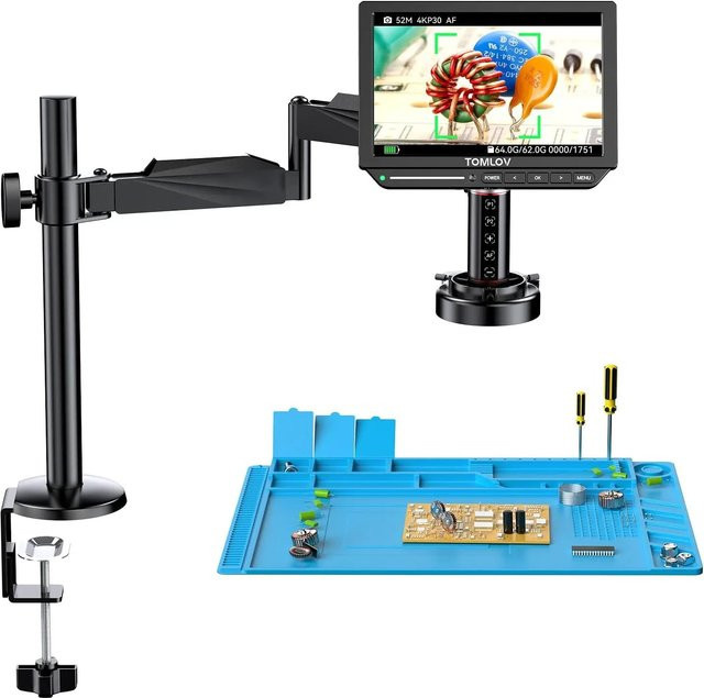TOMLOV Digitalmikroskop 4K mit Autofokus, HDMI-Anschluss, 2000X Vergrößerung und 8 Zoll Display in Schwarz - Bild 1
