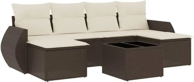 vidaXL 7-tlg. Garten-Sofagarnitur aus Polyrattan in Braun mit Kissen und pulverbeschichtetem Stahlgestell - Bild 1
