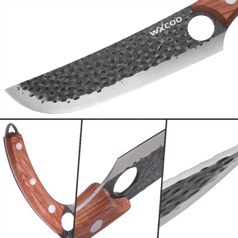 WXCOO Edelstahl-Küchenmesser aus geschmiedetem Stahl mit Full-Tang-Design und Holzgriff in Silber - Bild 2