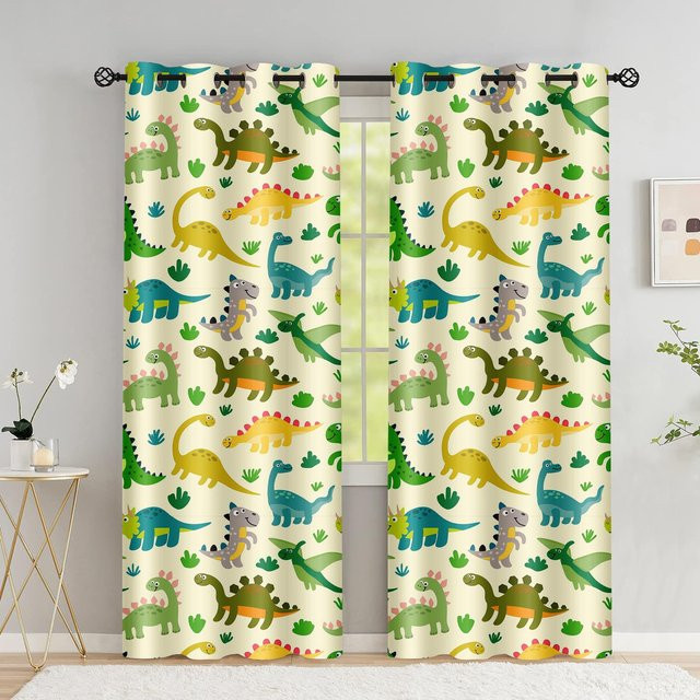 Yiran Furniture Safari Tiere Fenster Vorhänge mit Dschungel Wald Print für Kinder Schlafzimmer, 2er Set, Mehrfarbig, B: 50 cm, H: 130 cm - Bild 1