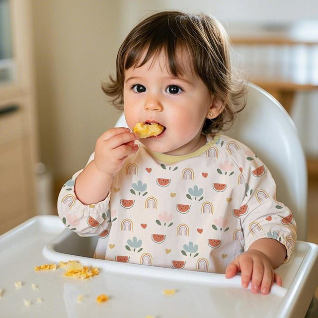 Kangobaby Fütterungsschürze für Babys mit langen Ärmeln und Cartoon-Motiven, Mehrfarbig - Bild 1