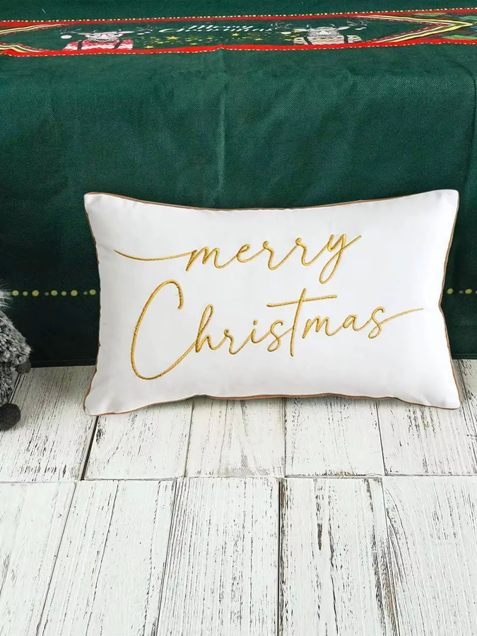 Inyahome Kissenbezüge Merry Christmas, Weiß, B: 30 cm, bestickt in Gold, Rot und Grün - Bild 6