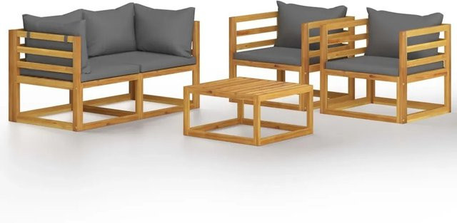 vidaXL 5-tlg Garten-Lounge-Set aus massivem Akazienholz in L-Form mit grauen Auflagen Modell 2 - Bild 1