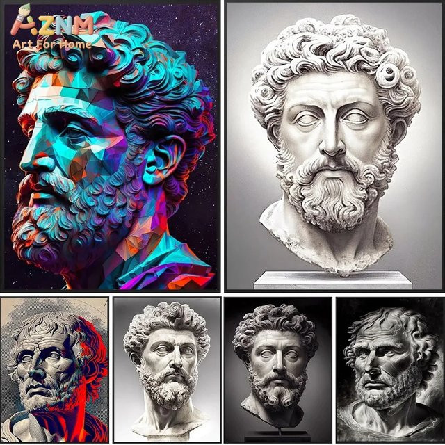 Kayou Abstrakte Leinwand-Wandkunst Marcus Aurelius Griechische Götterstatue Portrait Druck für deine Raumdekoration - Bild 1