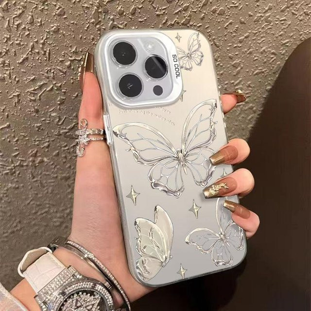 Luxuriöse Handyhülle mit Laser-Schmetterlingsdesign für Samsung Galaxy S24 Ultra S23 S22 Plus S21 FE A55 A35 A34 A54 A33 A53 A25 in Weiß mit Silber und Gold - Bild 1