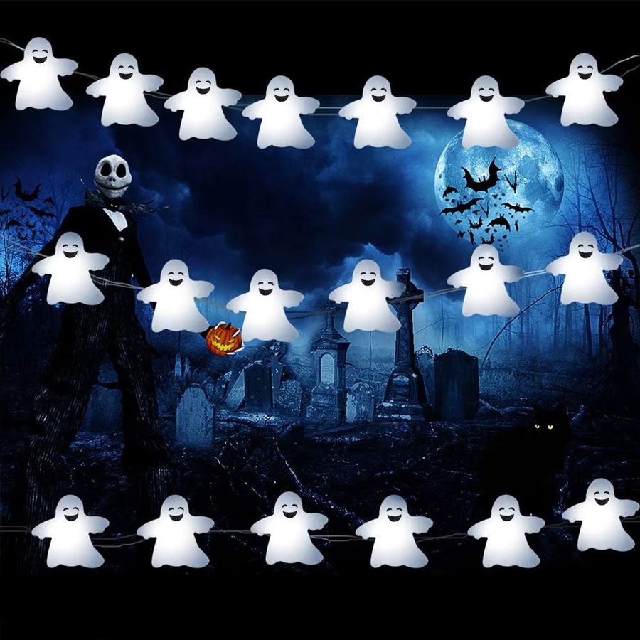 Peach Forest LED Spooky Ghost Kupferdraht Lichterkette Batteriebetrieben für Halloween Dekoration - Bild 3