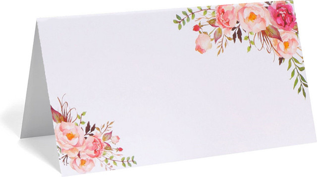 Doppelseitig bedruckte Blumen Tischkarten für Hochzeit und Geburtstagsfeier in Weiß - Bild 1