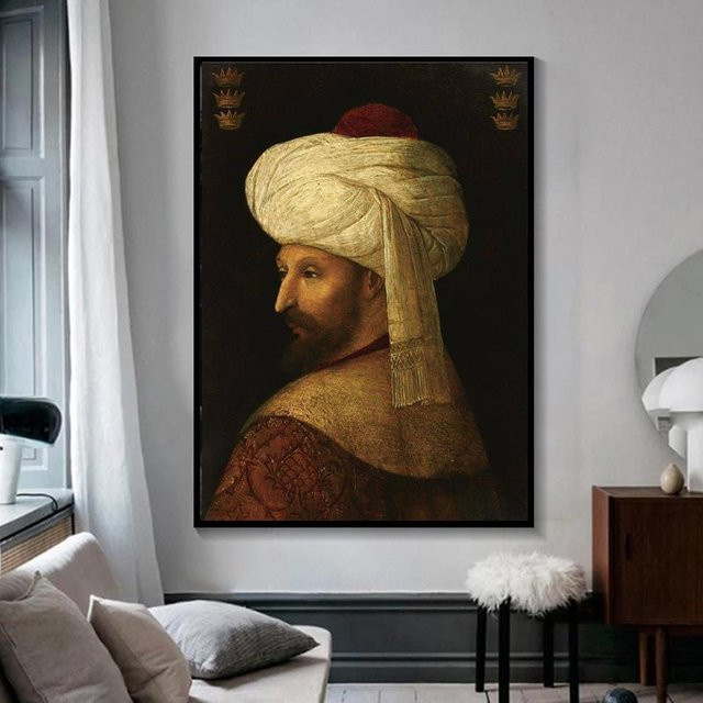 Leinwandmalerei Fatih Sultan Mehmet Porträt Kunst Wandbild Motiv Multicolor Breite: 60 cm, Höhe: 90 cm - Bild 1