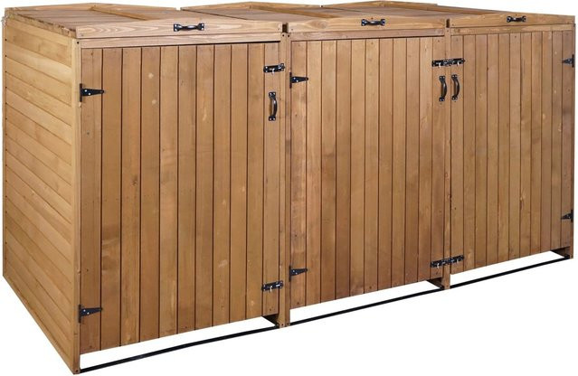Proregal Mülltonnenverkleidung aus Tannenholz für 3 Mülltonnen, Braun, H: 126 cm, B: 237,5 cm, T: 98 cm - Bild 1