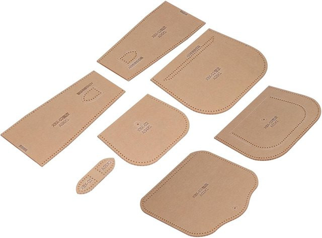 Acrylvorlage AROMA Schablone für Lederbeutel mit genauen Schnittabständen, transparent und beige - Bild 1