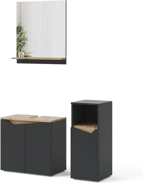 Vicco Badmöbel-Set Marelle Anthrazit Eiche, 3-teilige Badezimmer-Kombination mit Badspiegel, Waschtischunterschrank und Midischrank - Bild 2