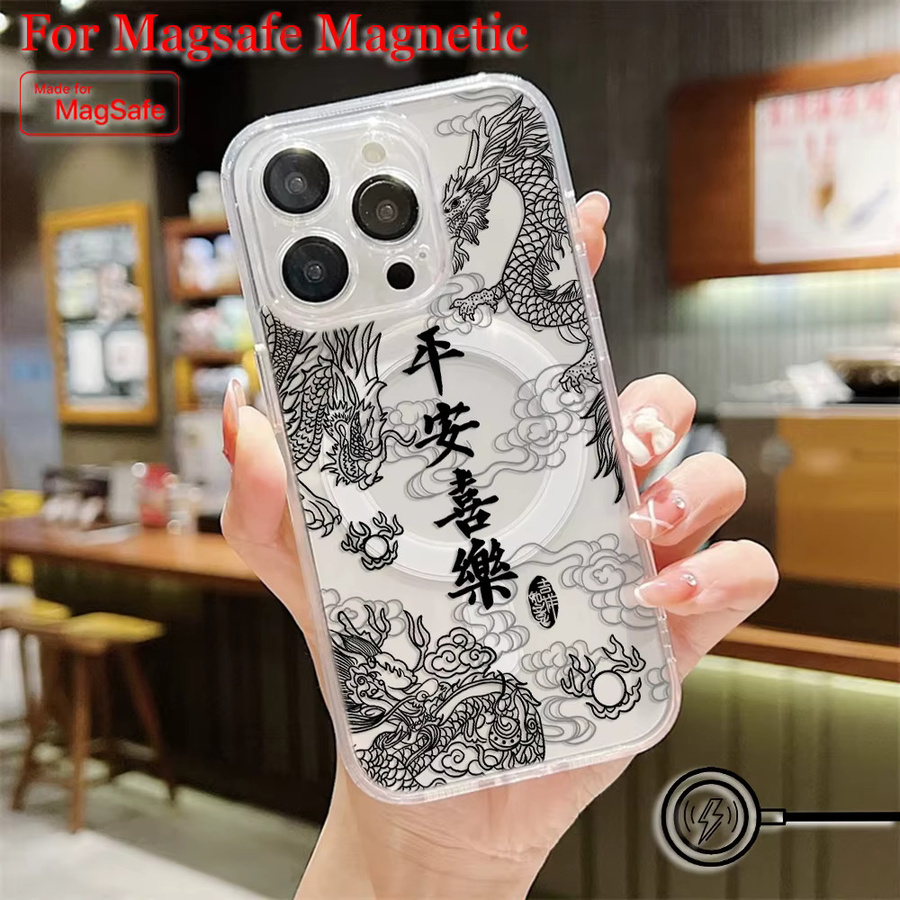 Potdemiel MagSafe Magnetische Handyhülle mit Cartoon Chinesischem Drachen Design für iPhone 16 15 14 13 12 11 Pro Max Plus X XR Transparent - Bild 2