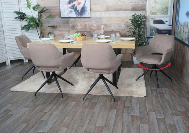 6er-Set Esszimmerstühle MCW M53 in Taupe mit Armlehnen, drehbar und modern, Metall und Stoff - Bild 1