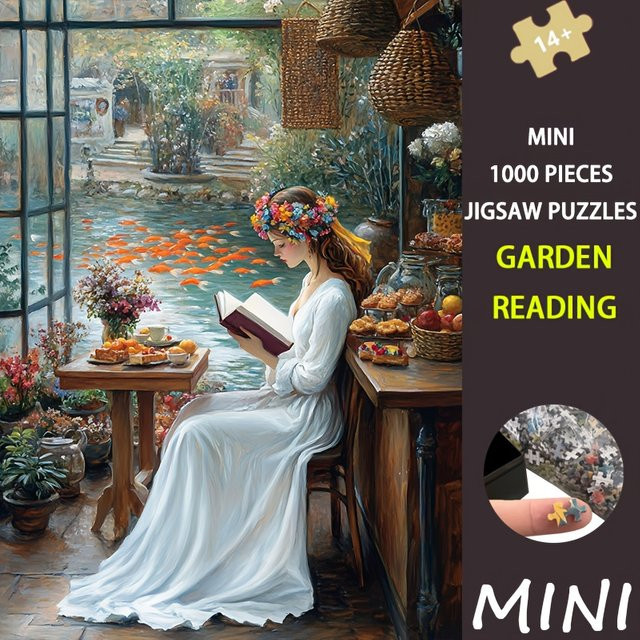 MaxRenard Mini-Puzzle Gemütlicher Garten Leseecke, 1000 Teile, ab 14 Jahren - Bild 1