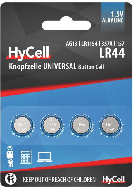 HyCell Alkaline LR44 Knopfzellen im 4er Blister, Mehrfarbig - Bild 1