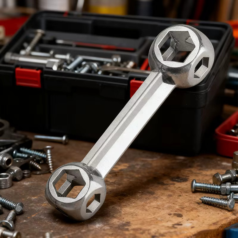 Multi-funktionales Knochen-Schlüssel-Reparaturwerkzeug mit Hexagon-Multi-Kopf in Silber - Bild 1
